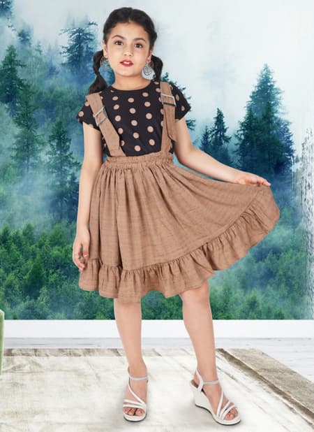 Brown Colour Stylish Party Wear Girls Frock Cotton Rayon Kids Collection Riya 02